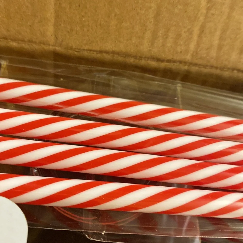 New 4 pc. Holiday printed glass milk jugs with red & white stripe straws - Picture 4 of 8